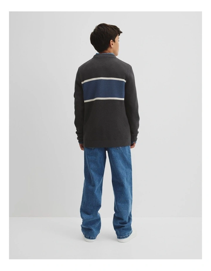 Teen Australian Cotton Stripe Textured Knit in Graphite image 4