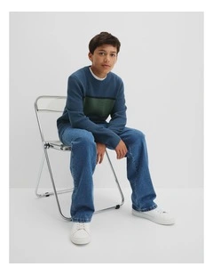 Teen Australian Cotton Stripe Textured Knit in Deep Blue