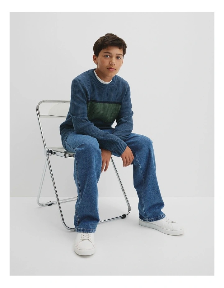 Teen Australian Cotton Stripe Textured Knit in Deep Blue image 1