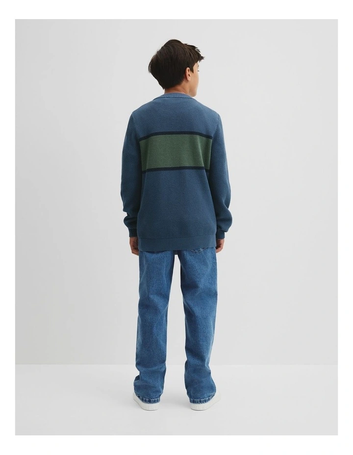 Teen Australian Cotton Stripe Textured Knit in Deep Blue image 4