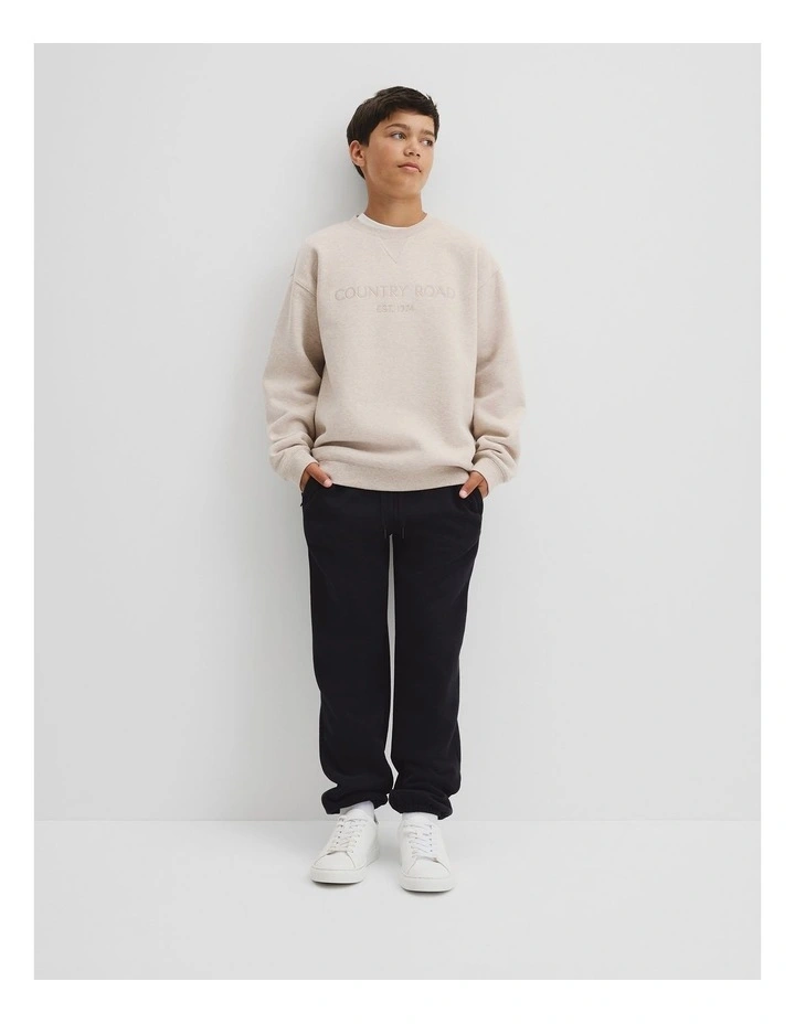 Teen Cotton Logo Crew Neck Sweat in Stone Marle image 1