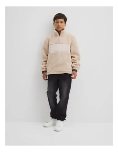 Teen Sherpa Half Zip Sweat in Wafer