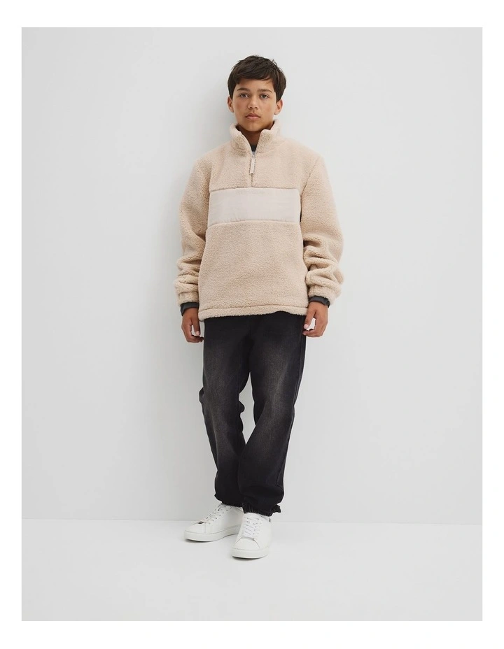 Teen Sherpa Half Zip Sweat in Wafer image 1