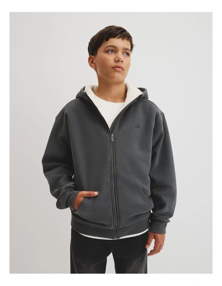 Teen Fleece Lined Zip Through Sweat in Graphite image 2