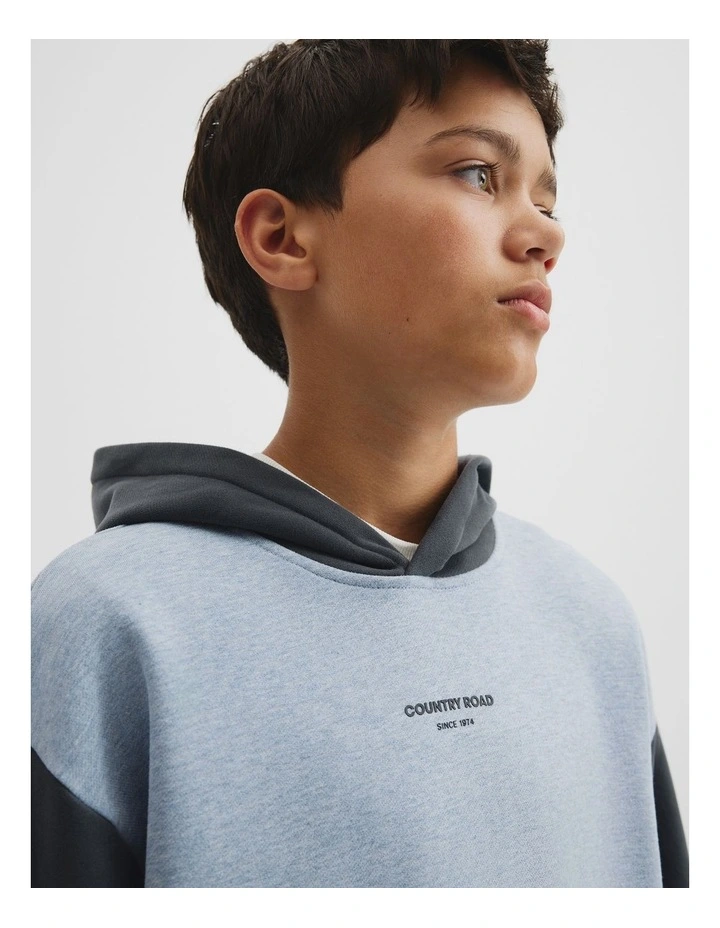 Teen Colour Block Hooded Sweat in Dusty Blue Marle image 3