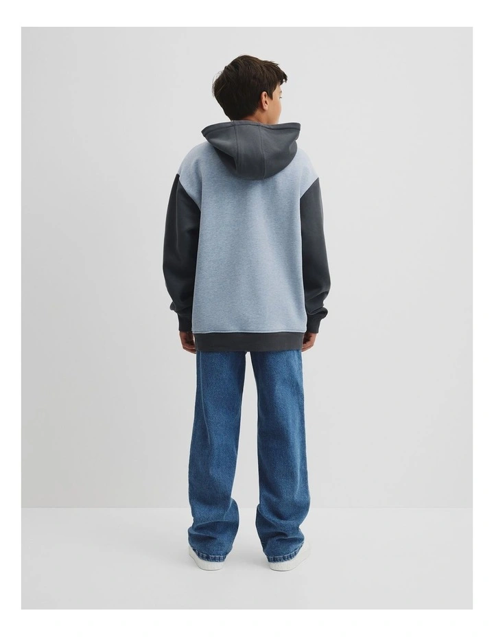 Teen Colour Block Hooded Sweat in Dusty Blue Marle image 4