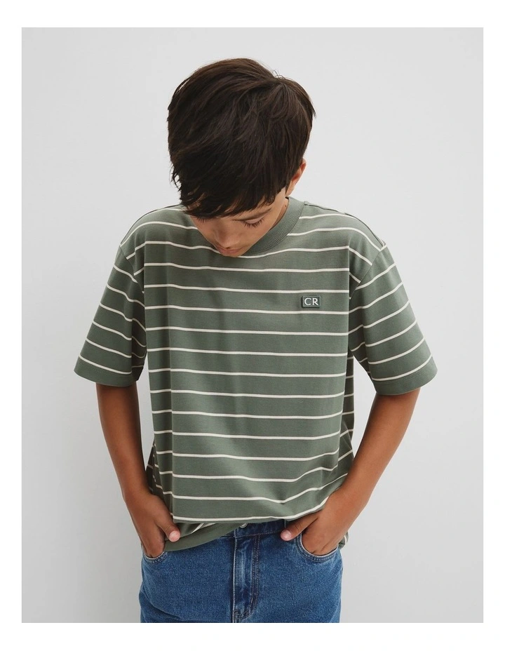 Teen Australian Cotton Relaxed Stripe T-shirt in Sage image 2