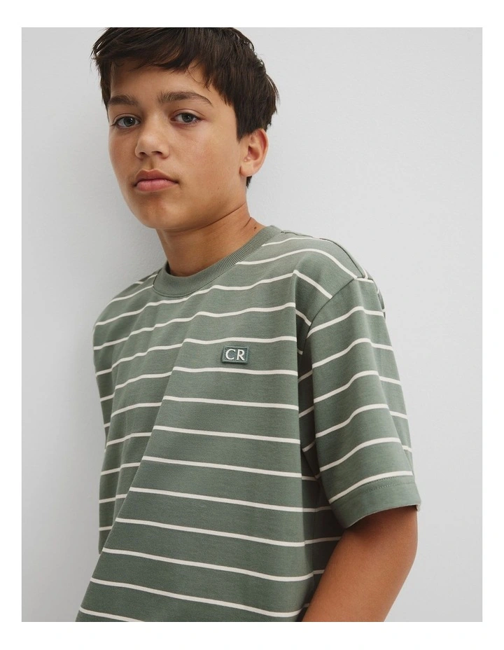 Teen Australian Cotton Relaxed Stripe T-shirt in Sage image 3