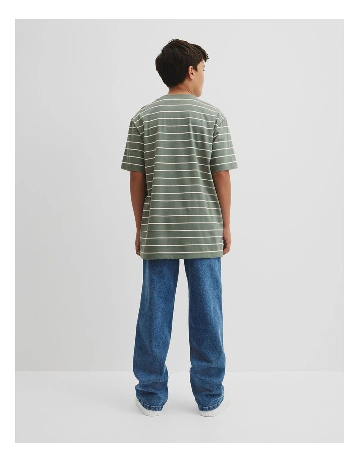 Teen Australian Cotton Relaxed Stripe T-shirt in Sage image 4