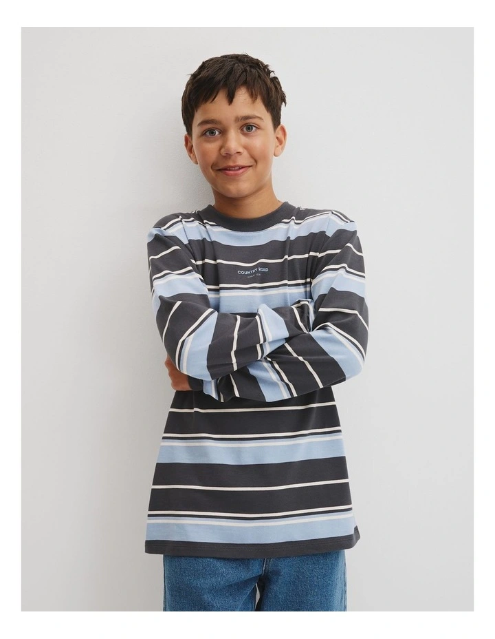 Teen Australian Cotton Relaxed Long Sleeve T-shirt in Graphite Stripe image 2