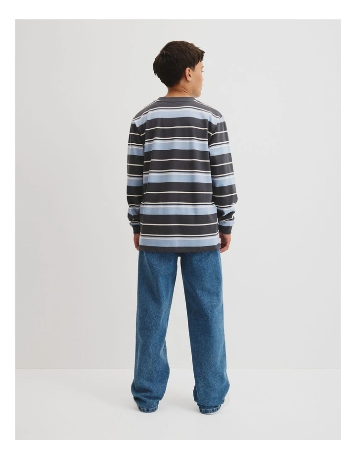 Teen Australian Cotton Relaxed Long Sleeve T-shirt in Graphite Stripe image 4
