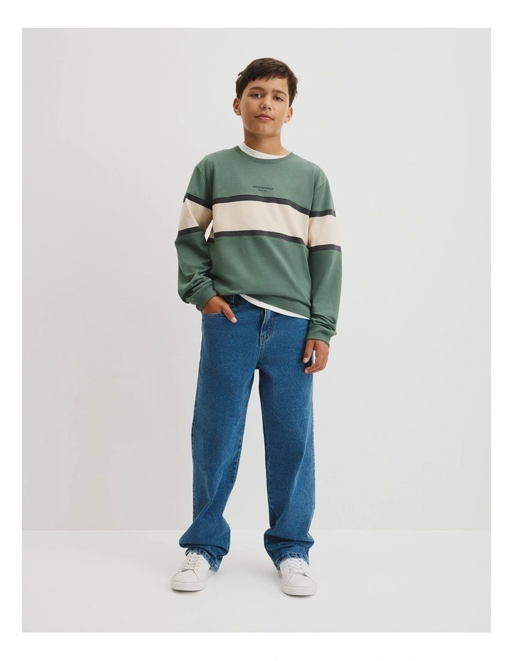 Teen Panelled Long Sleeve T-shirt in Sage image 1