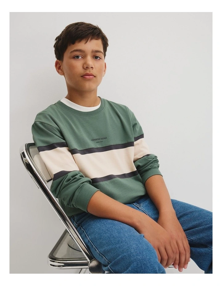 Teen Panelled Long Sleeve T-shirt in Sage image 2