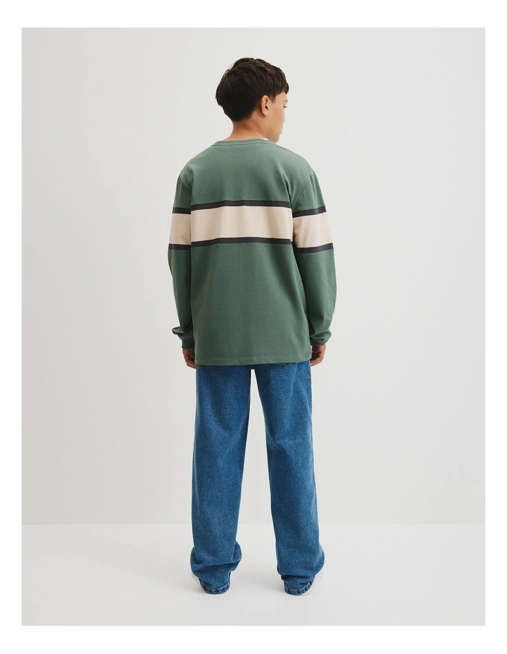 Teen Panelled Long Sleeve T-shirt in Sage image 4