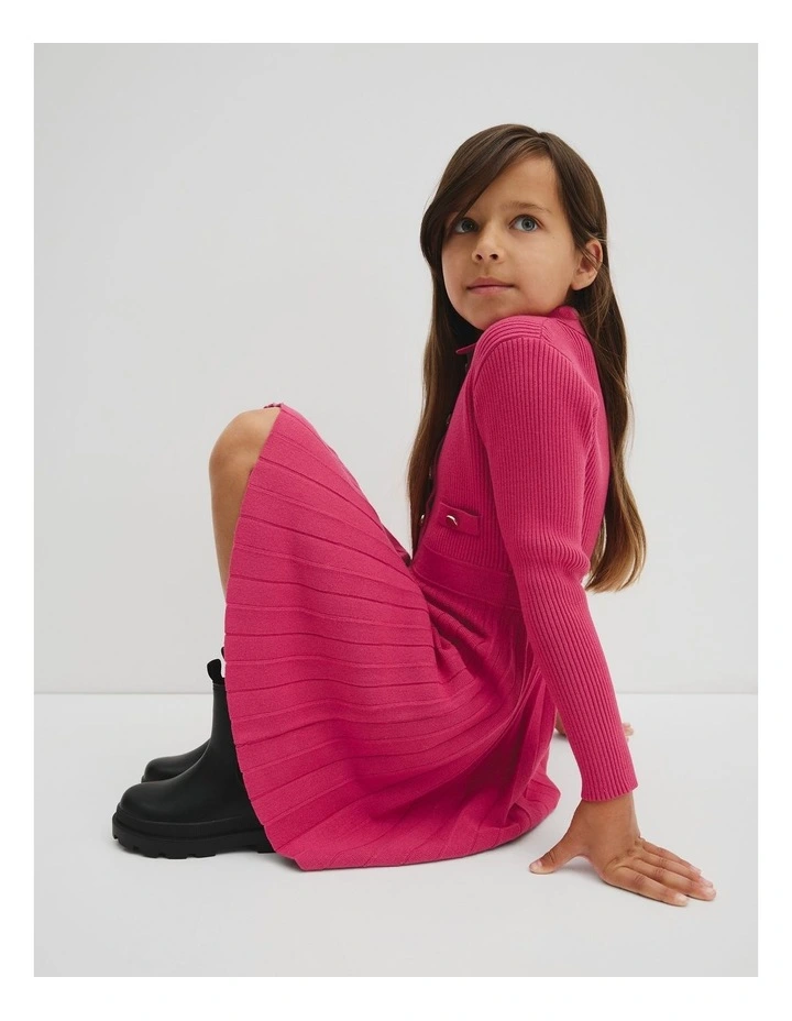 Long Sleeve Button Front Knit Dress in Rosewood image 2