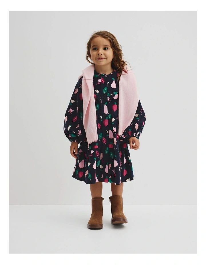 Long Sleeve Fruit Cord Dress in Navy Multi image 1