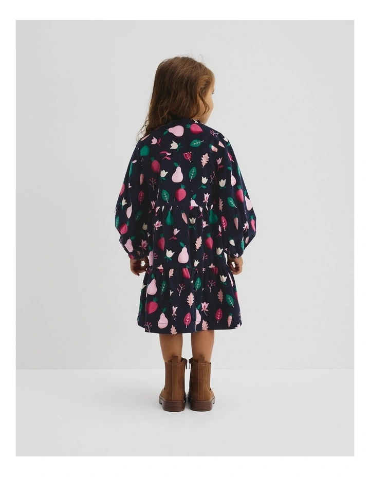 Long Sleeve Fruit Cord Dress in Navy Multi image 3