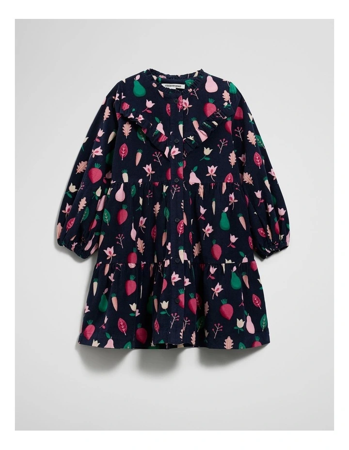 Long Sleeve Fruit Cord Dress in Navy Multi image 4