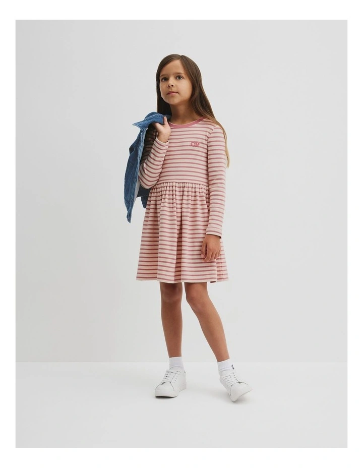 Long Sleeve Gathered Rib Dress in Rosewood Stripe image 1