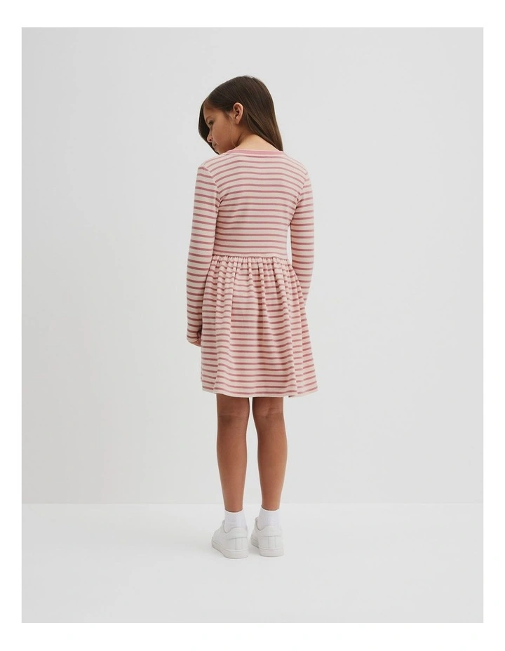 Long Sleeve Gathered Rib Dress in Rosewood Stripe image 3