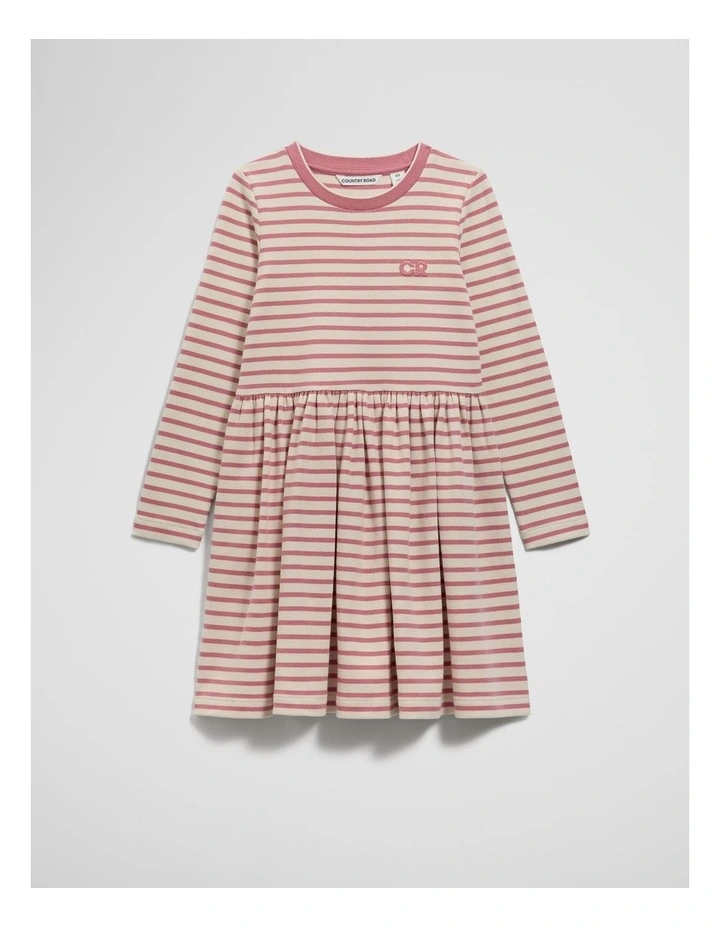 Long Sleeve Gathered Rib Dress in Rosewood Stripe image 4