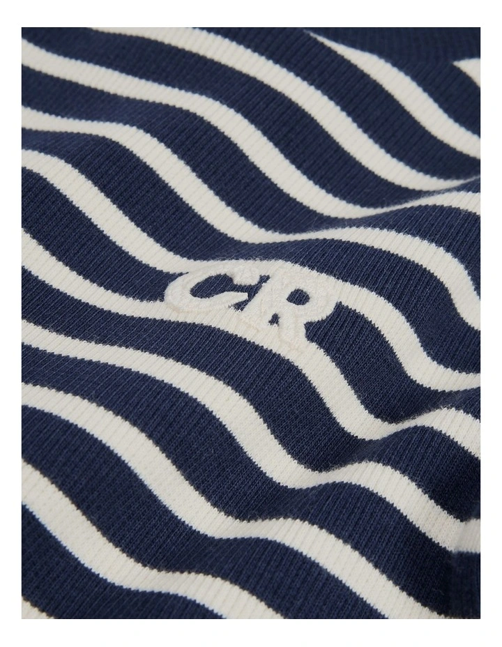 Long Sleeve Gathered Rib Dress in Navy Stripe image 5