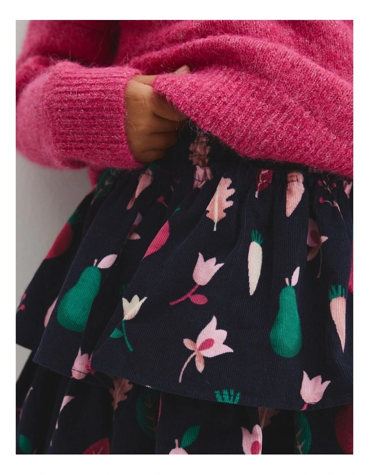 Fruit Tiered Cord Skirt in Navy Multi image 2