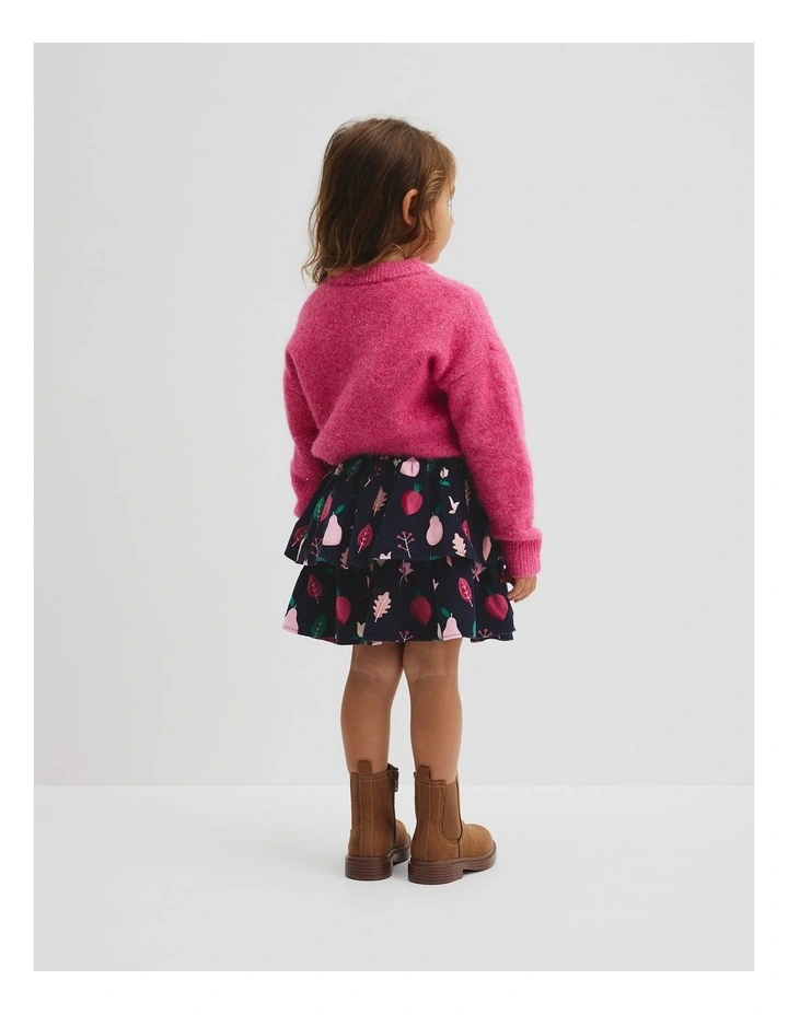 Fruit Tiered Cord Skirt in Navy Multi image 3