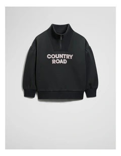 Australian Cotton Blend Sequin Half Zip Sweat in Graphite