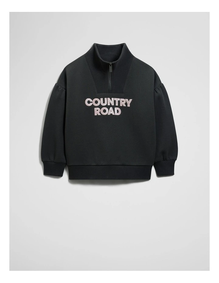 Australian Cotton Blend Sequin Half Zip Sweat in Graphite image 1