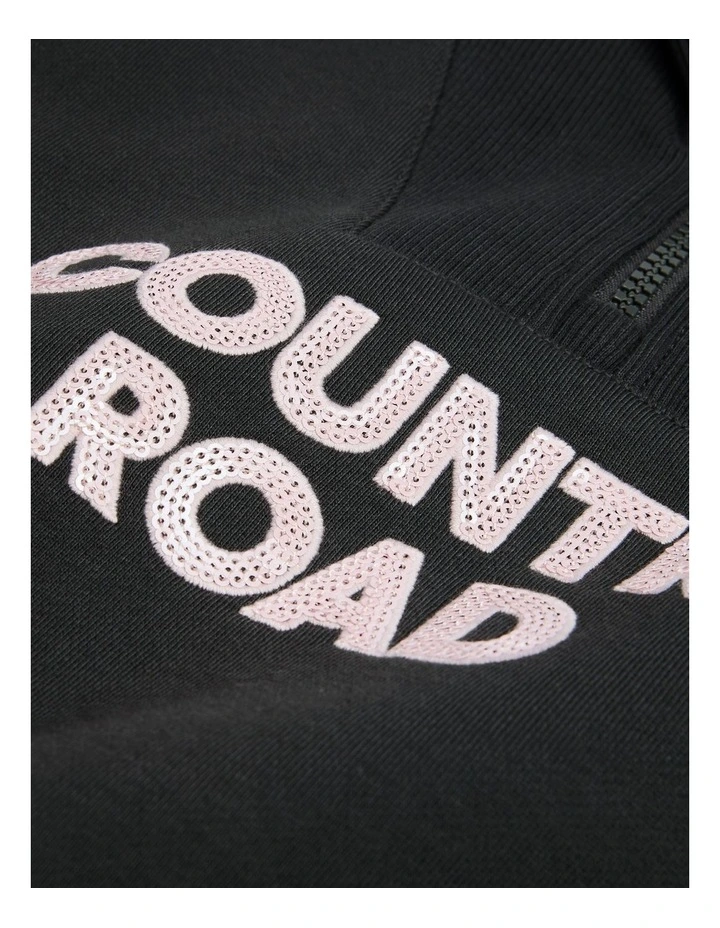 Australian Cotton Blend Sequin Half Zip Sweat in Graphite image 2