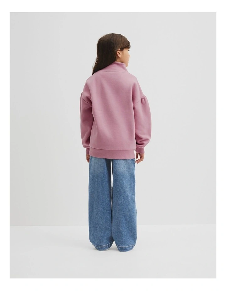 Australian Cotton Blend Sequin Half Zip Sweat in Berry image 3