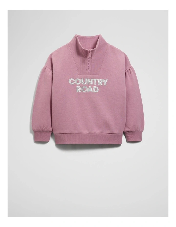 Australian Cotton Blend Sequin Half Zip Sweat in Berry image 4