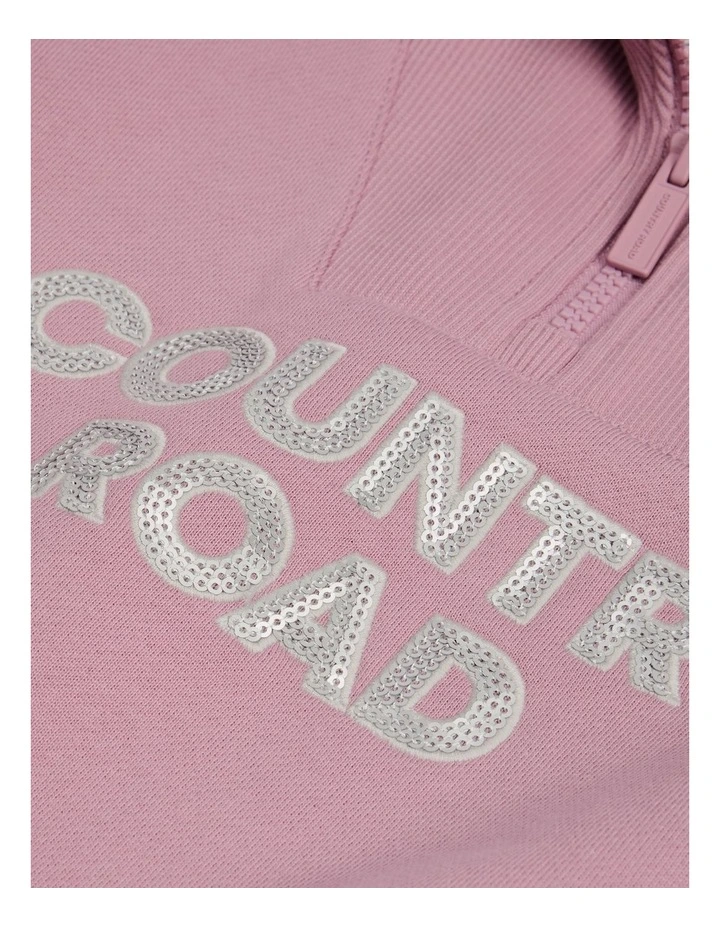 Australian Cotton Blend Sequin Half Zip Sweat in Berry image 5