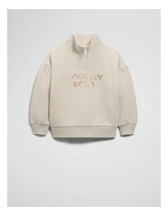 Australian Cotton Blend Sequin Half Zip Sweat in Oatmeal Marle