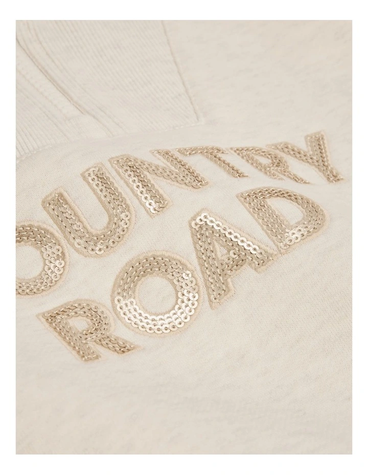 Australian Cotton Blend Sequin Half Zip Sweat in Oatmeal Marle image 2