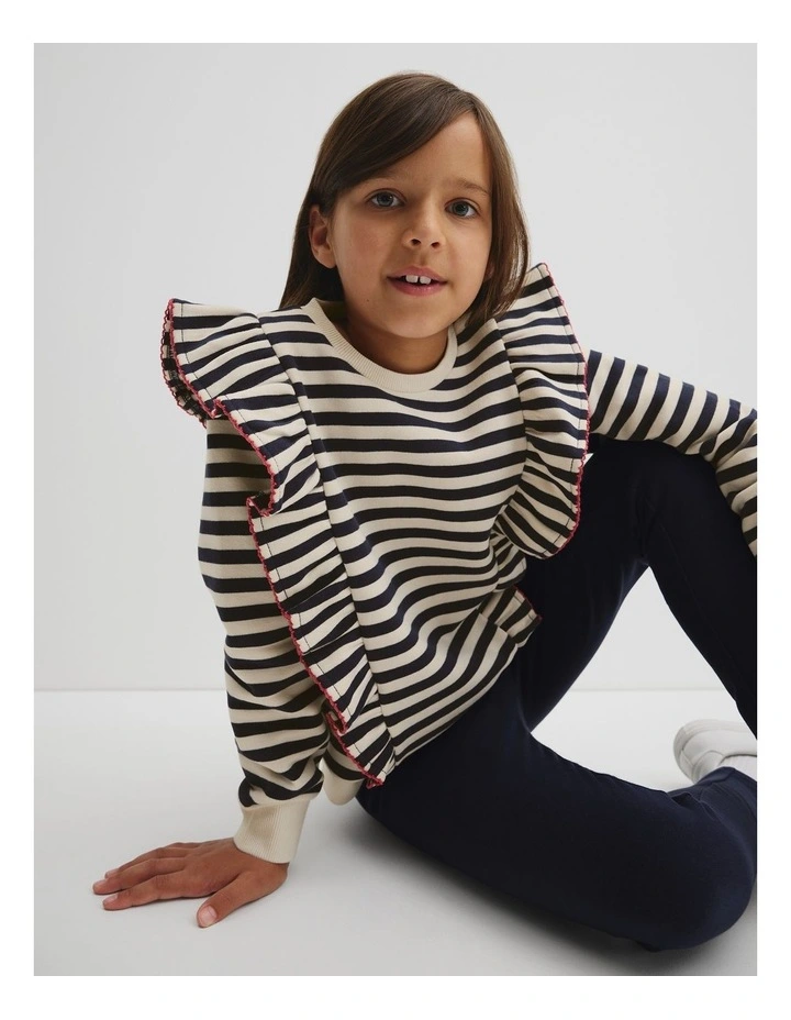 Frill Sweat in Navy Stripe image 2