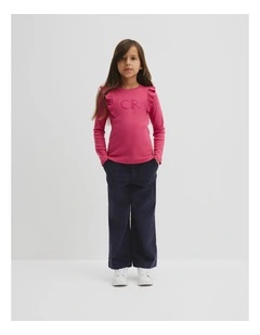 Long Sleeve Logo Frill T-shirt in Rosewood