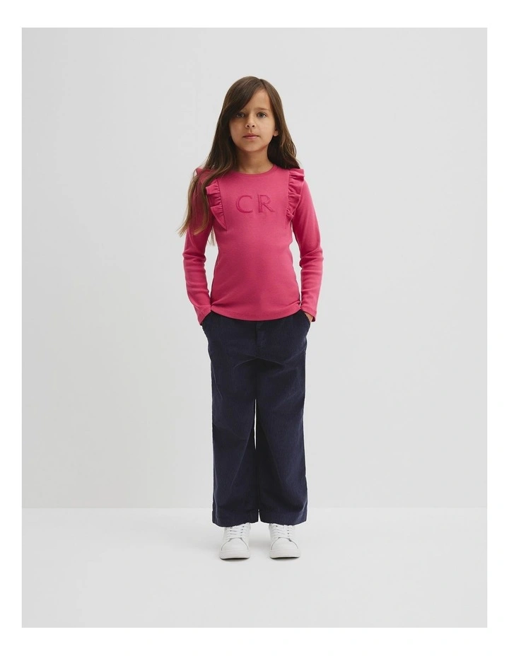 Long Sleeve Logo Frill T-shirt in Rosewood image 1