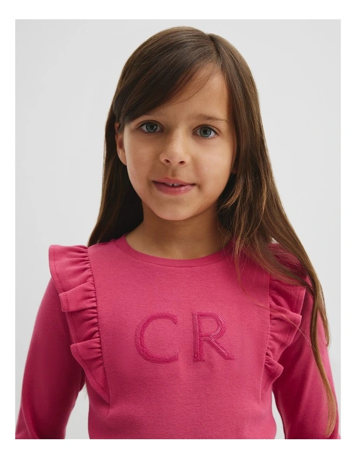 Long Sleeve Logo Frill T-shirt in Rosewood image 2