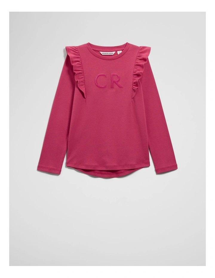 Long Sleeve Logo Frill T-shirt in Rosewood image 4