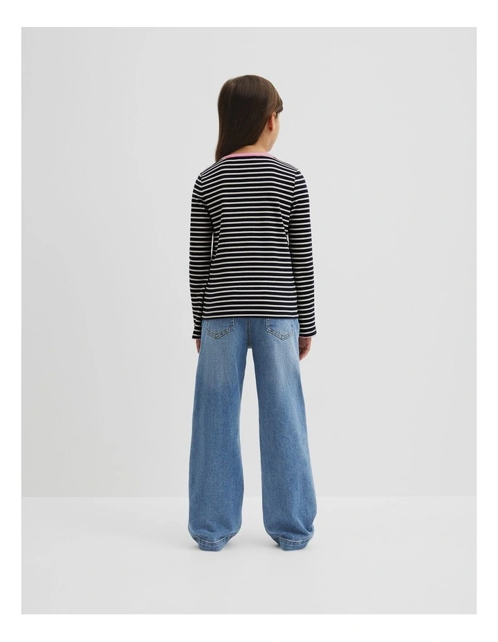 Rib Flare Sleeve Top in Navy Stripe image 3