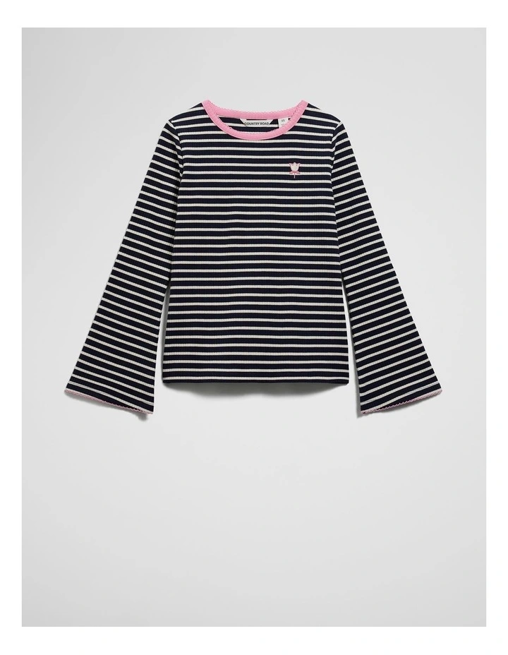 Rib Flare Sleeve Top in Navy Stripe image 4