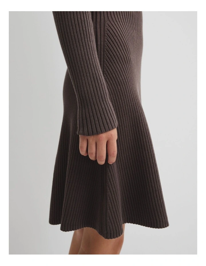 Teen Rib Long Sleeve Knit Dress in Truffle image 3