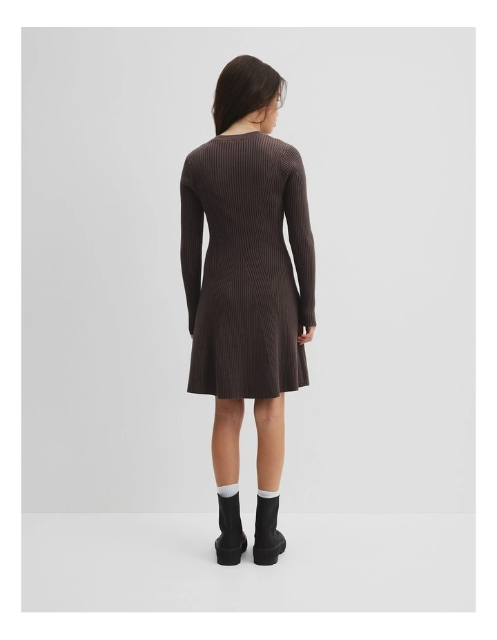 Teen Rib Long Sleeve Knit Dress in Truffle image 4