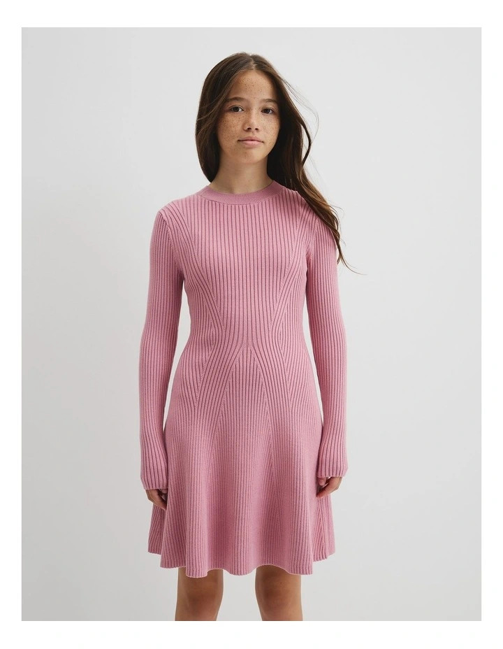 Teen Rib Long Sleeve Knit Dress in Dusty Berry image 2