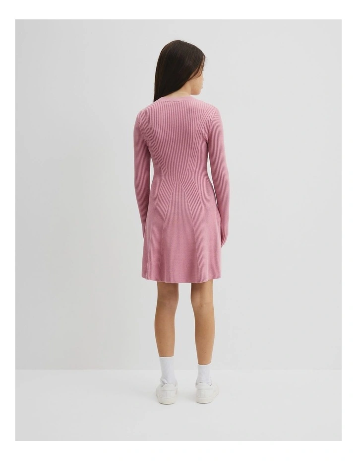 Teen Rib Long Sleeve Knit Dress in Dusty Berry image 4