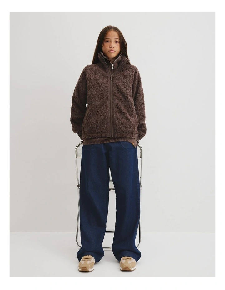 Teen Sherpa Zip Through Jacket in Truffle image 1