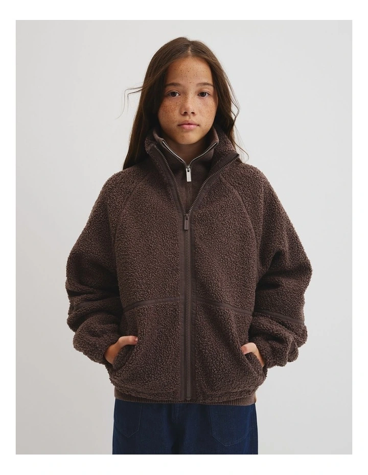 Teen Sherpa Zip Through Jacket in Truffle image 2