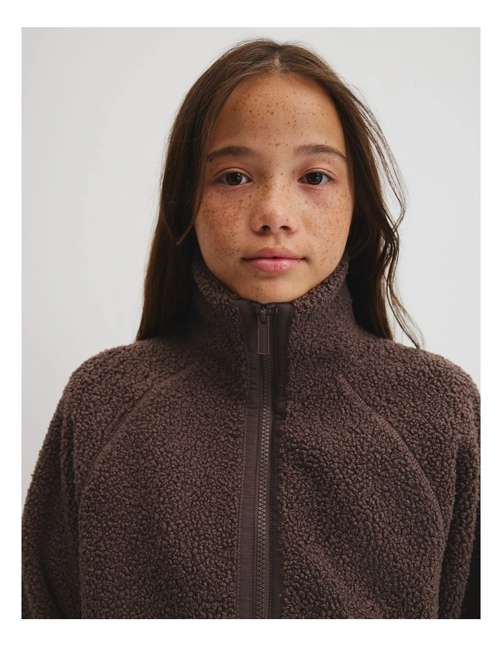 Teen Sherpa Zip Through Jacket in Truffle image 3